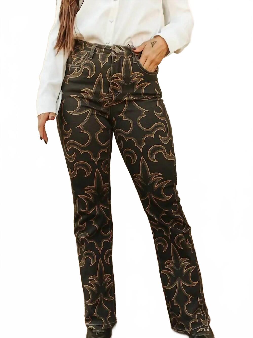 NEW LUCKY & BLESSED boot stitched flare jean in brown multi